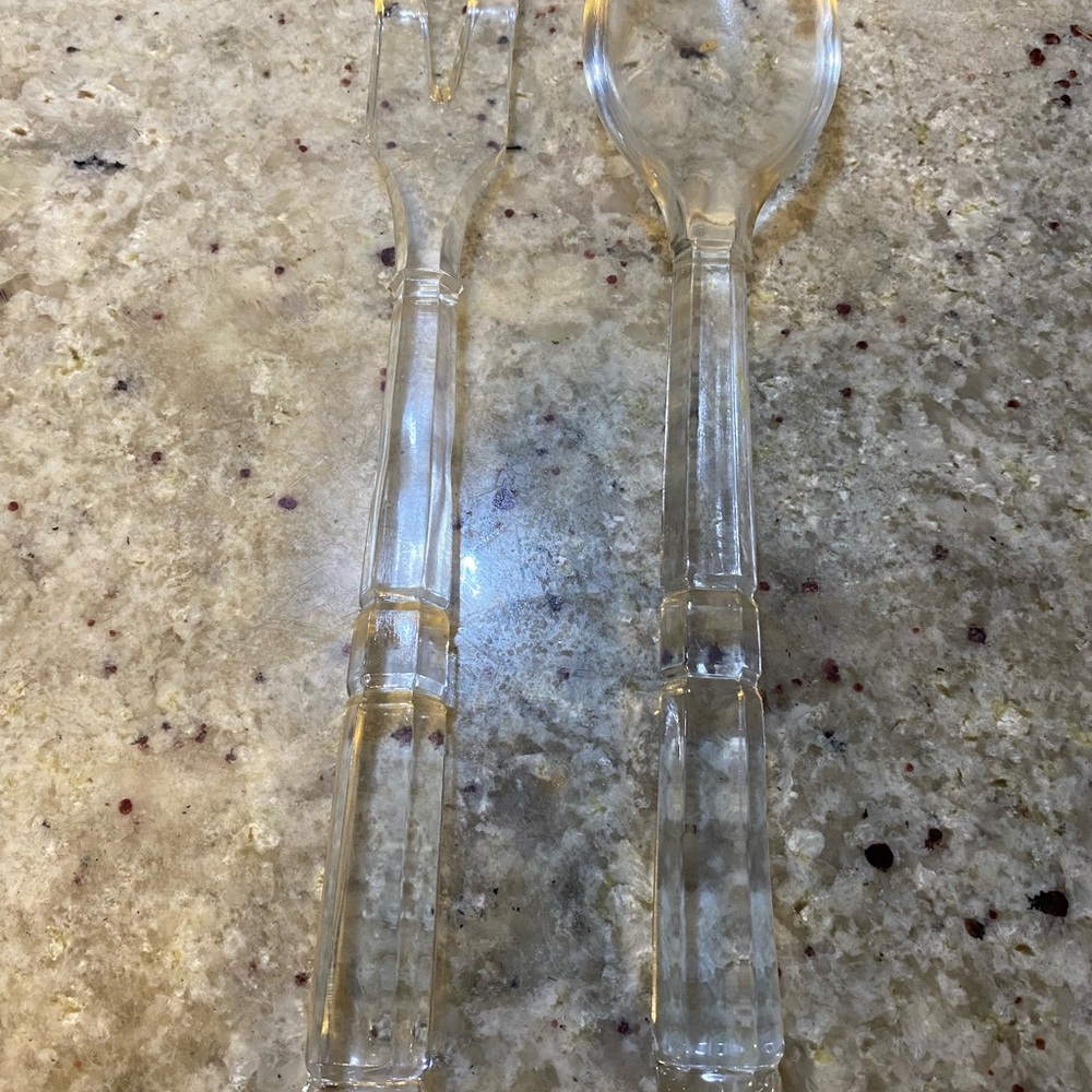 Pair Glass Salad Servers - Fork and Spoon
